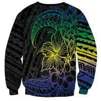 Floral Polynesian Hibiscus Tattoo Sweatshirt Green Gradient Style LT9 - Polynesian Pride