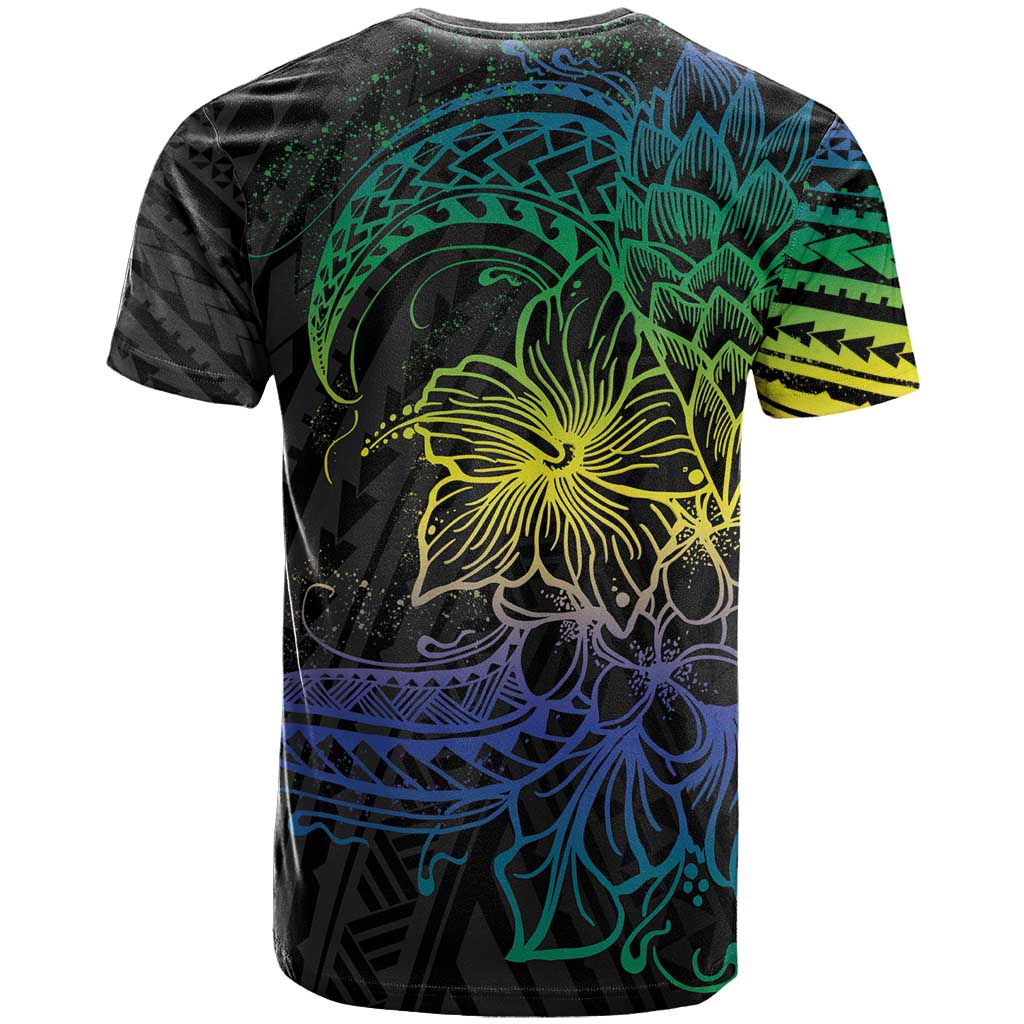 Floral Polynesian Hibiscus Tattoo T Shirt Green Gradient Style LT9 - Polynesian Pride