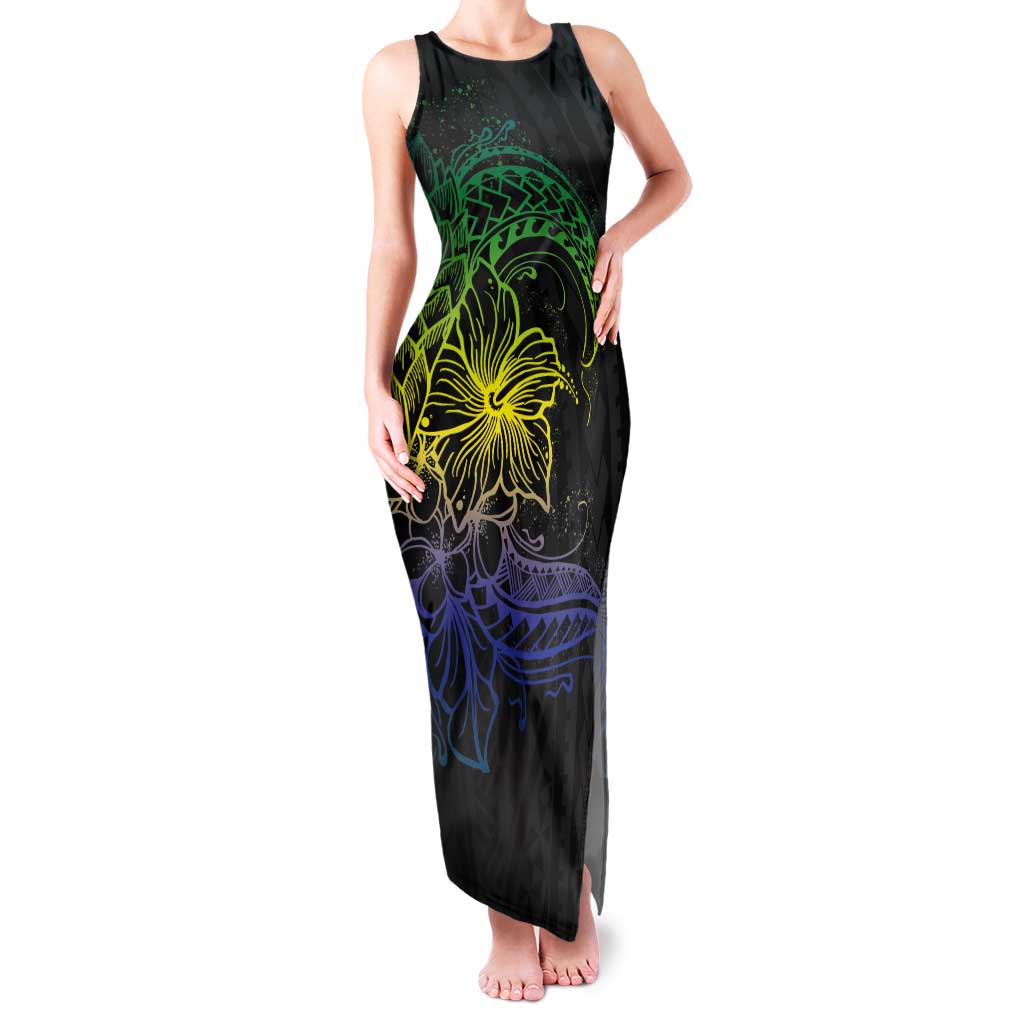 Floral Polynesian Hibiscus Tattoo Tank Maxi Dress Green Gradient Style LT9 Women Green - Polynesian Pride