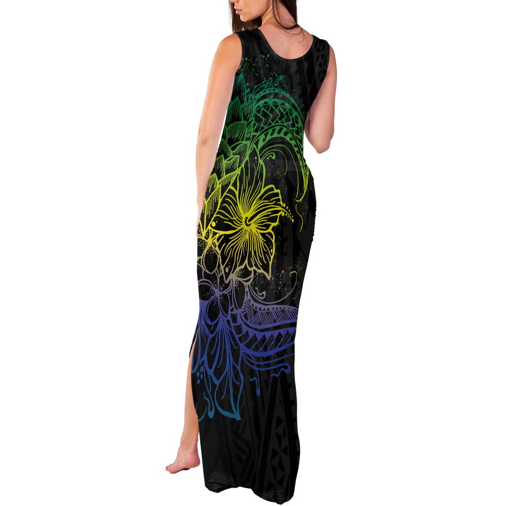 Floral Polynesian Hibiscus Tattoo Tank Maxi Dress Green Gradient Style LT9 - Polynesian Pride