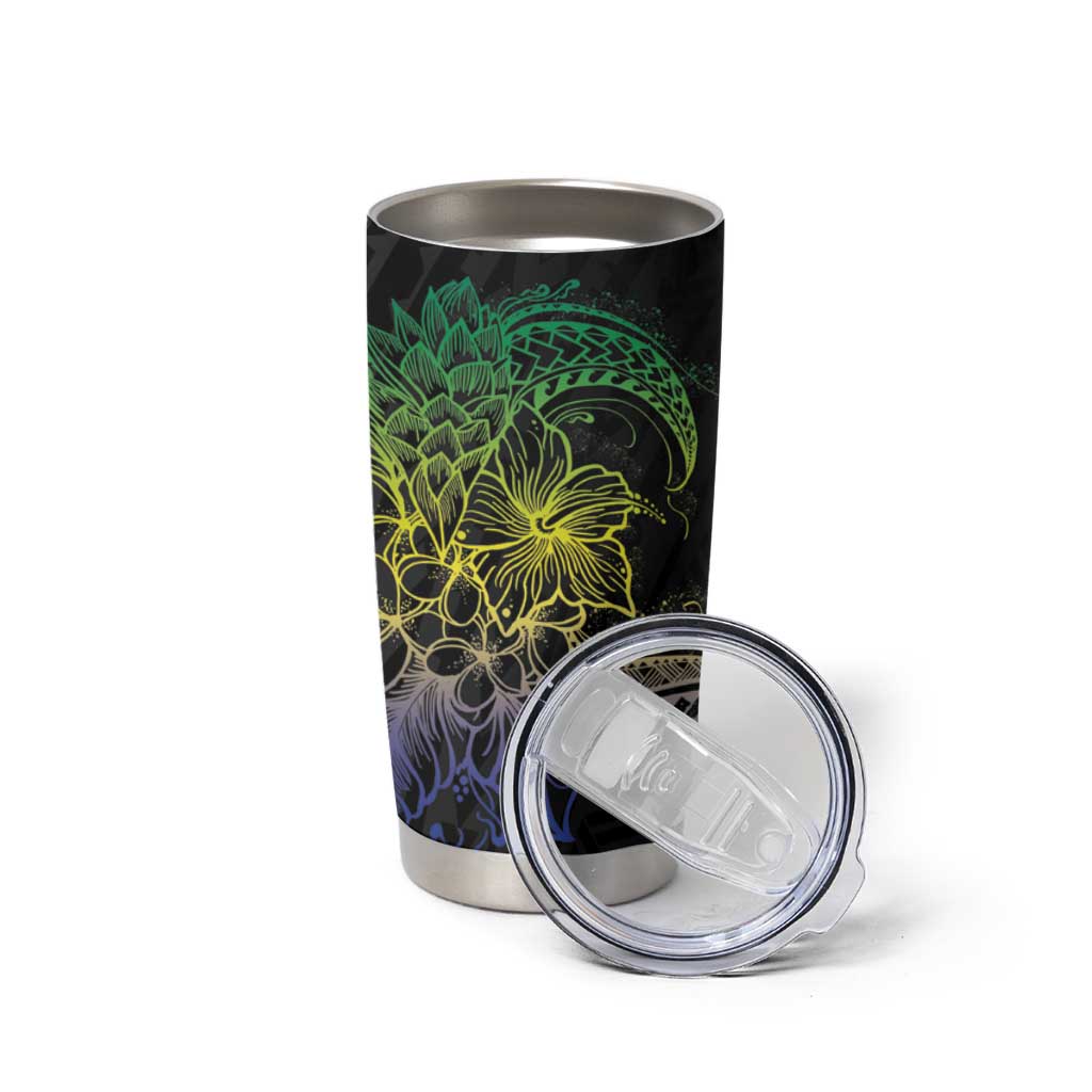 Floral Polynesian Hibiscus Tattoo Tumbler Cup Green Gradient Style LT9 - Polynesian Pride