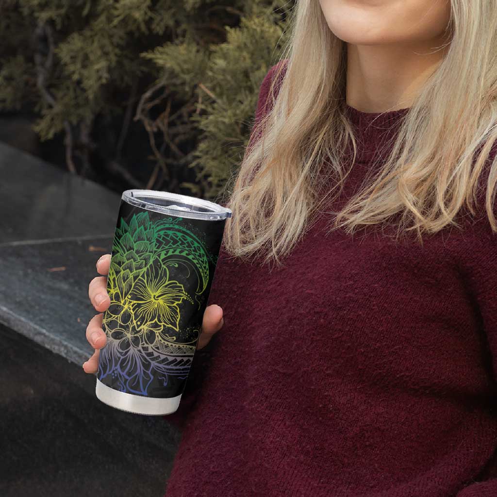 Floral Polynesian Hibiscus Tattoo Tumbler Cup Green Gradient Style LT9 - Polynesian Pride