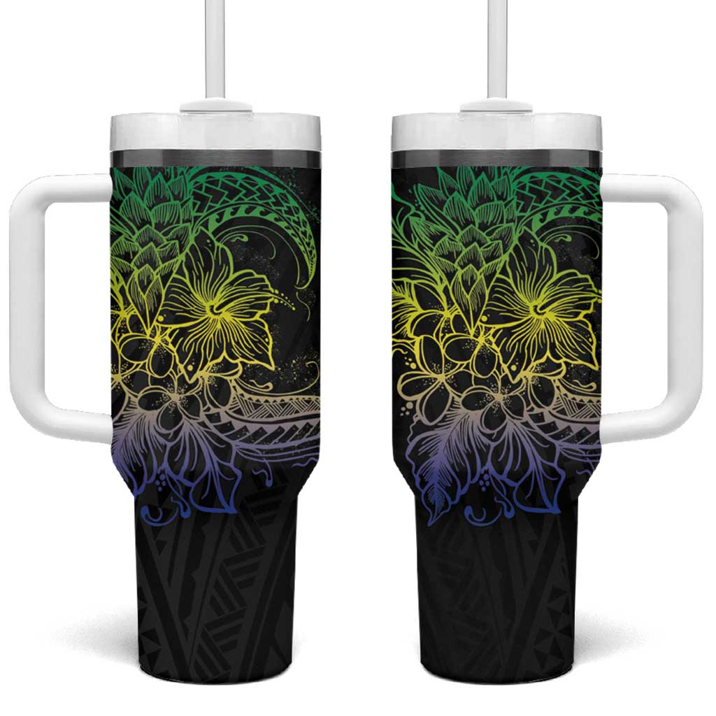 Floral Polynesian Hibiscus Tattoo Tumbler With Handle Green Gradient Style LT9 One Size: 40 oz Green - Polynesian Pride