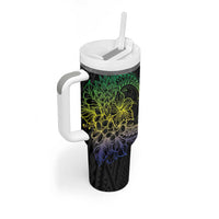 Floral Polynesian Hibiscus Tattoo Tumbler With Handle Green Gradient Style LT9 - Polynesian Pride