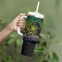 Floral Polynesian Hibiscus Tattoo Tumbler With Handle Green Gradient Style LT9 - Polynesian Pride