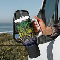 Floral Polynesian Hibiscus Tattoo Tumbler With Handle Green Gradient Style LT9 - Polynesian Pride