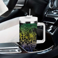 Floral Polynesian Hibiscus Tattoo Tumbler With Handle Green Gradient Style LT9 - Polynesian Pride