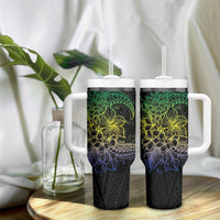Floral Polynesian Hibiscus Tattoo Tumbler With Handle Green Gradient Style LT9 - Polynesian Pride