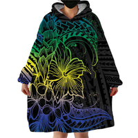 Floral Polynesian Hibiscus Tattoo Wearable Blanket Hoodie Green Gradient Style LT9 - Polynesian Pride