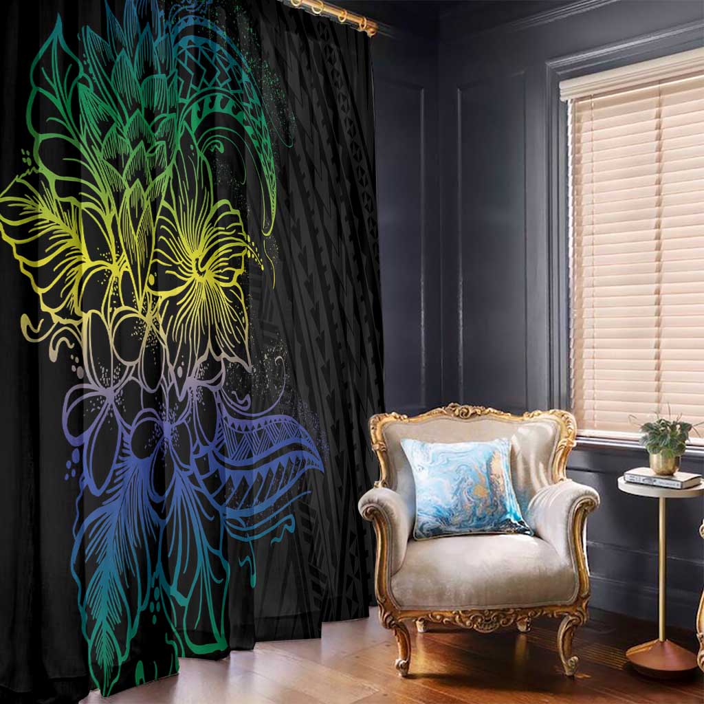 Floral Polynesian Hibiscus Tattoo Window Curtain Green Gradient Style LT9 - Polynesian Pride
