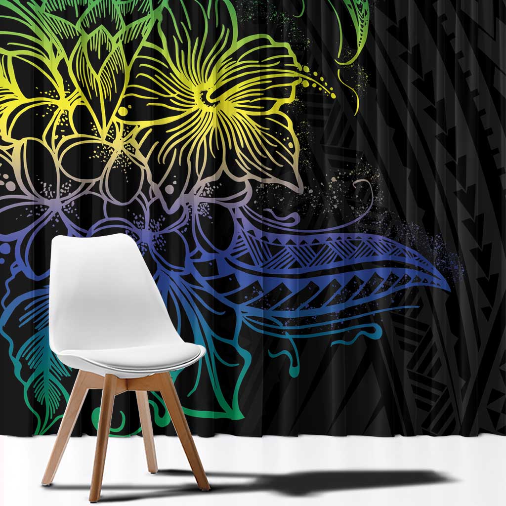 Floral Polynesian Hibiscus Tattoo Window Curtain Green Gradient Style LT9 - Polynesian Pride