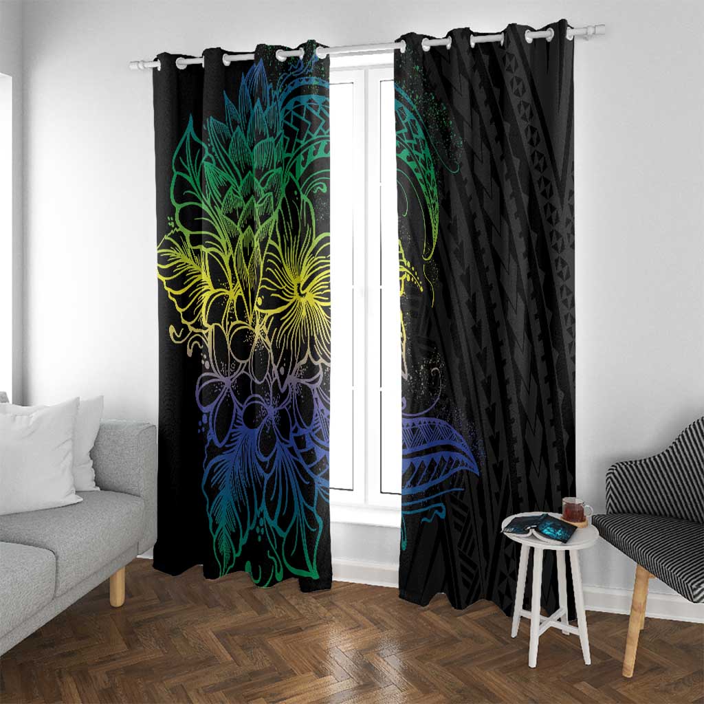 Floral Polynesian Hibiscus Tattoo Window Curtain Green Gradient Style LT9 With Grommets Green - Polynesian Pride