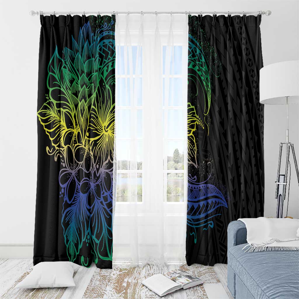 Floral Polynesian Hibiscus Tattoo Window Curtain Green Gradient Style LT9 - Polynesian Pride