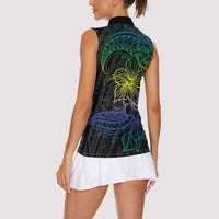 Floral Polynesian Hibiscus Tattoo Women Sleeveless Polo Shirt Green Gradient Style LT9 - Polynesian Pride