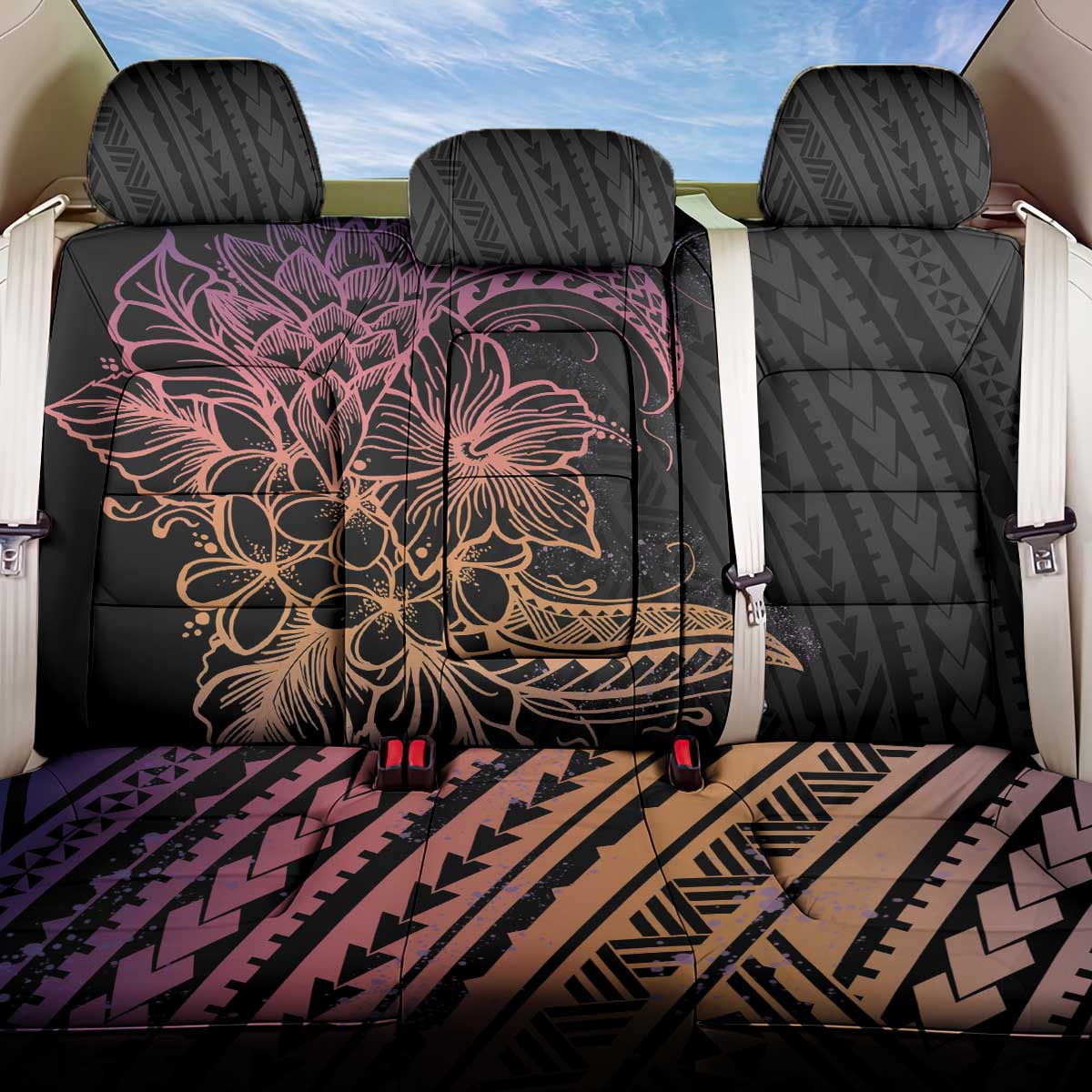 Floral Polynesian Hibiscus Tattoo Back Car Seat Cover Peach Gradient Style