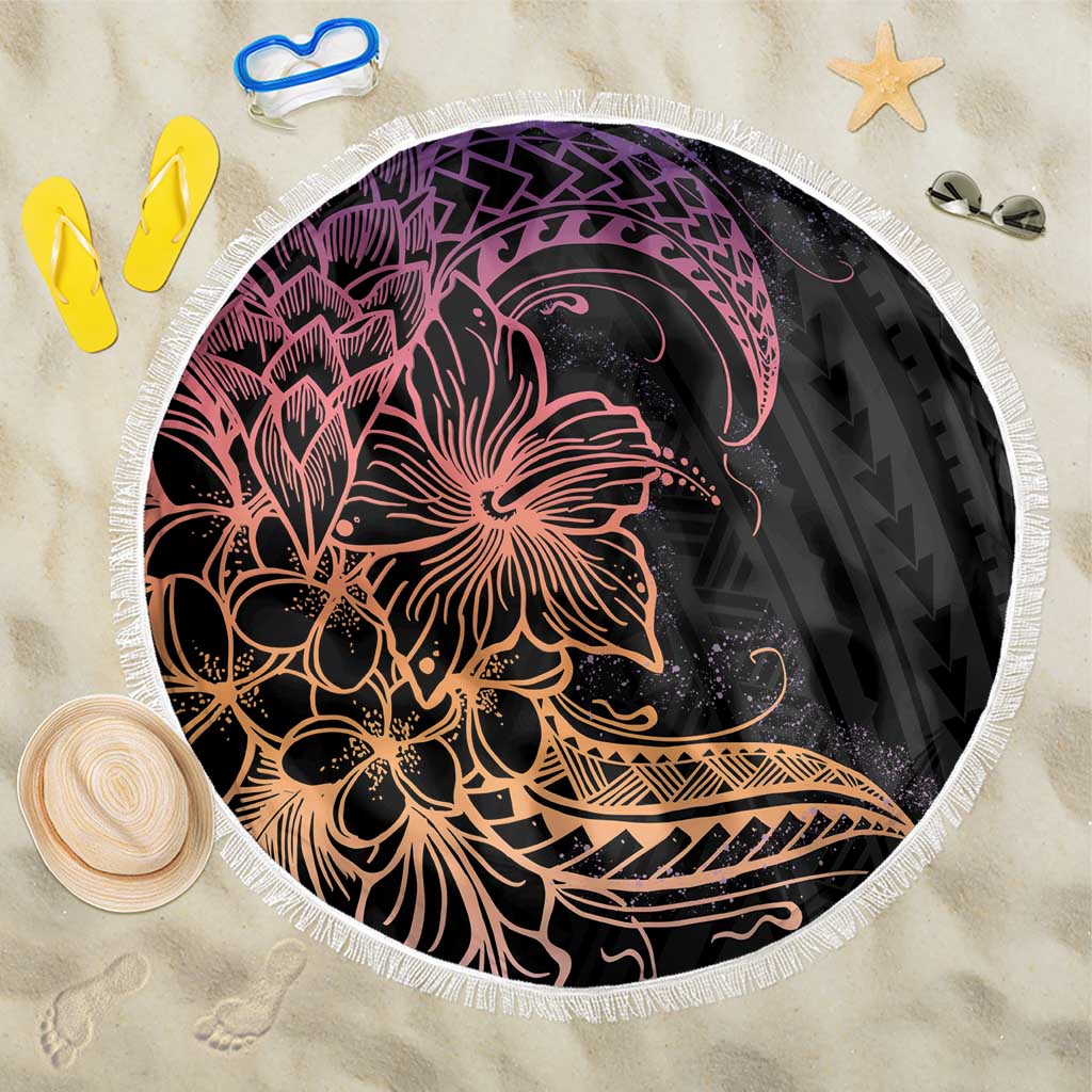 Floral Polynesian Hibiscus Tattoo Beach Blanket Peach Gradient Style LT9 One Size 150cm Peach - Polynesian Pride