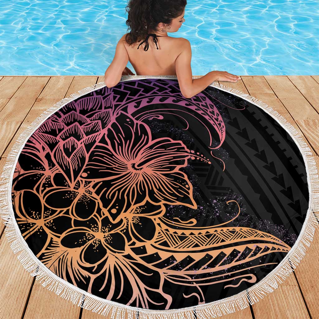Floral Polynesian Hibiscus Tattoo Beach Blanket Peach Gradient Style LT9 - Polynesian Pride