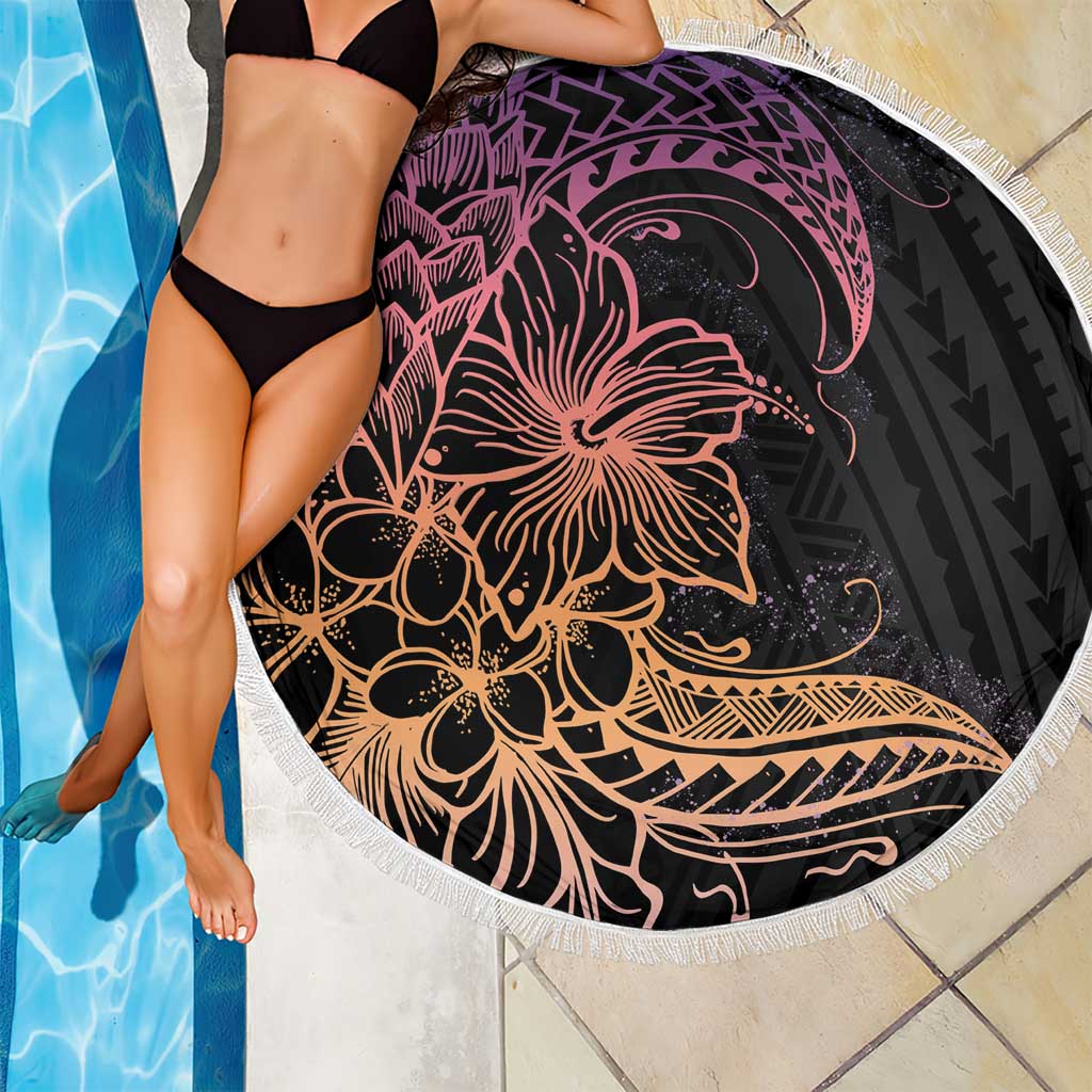 Floral Polynesian Hibiscus Tattoo Beach Blanket Peach Gradient Style LT9 - Polynesian Pride