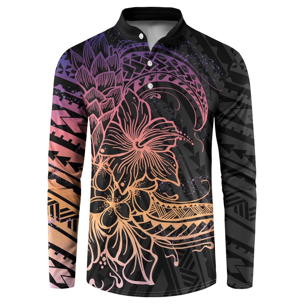 Floral Polynesian Hibiscus Tattoo Button Sweatshirt Peach Gradient Style LT9 Peach - Polynesian Pride
