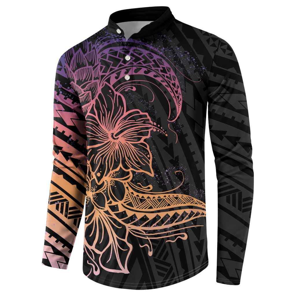 Floral Polynesian Hibiscus Tattoo Button Sweatshirt Peach Gradient Style LT9 - Polynesian Pride