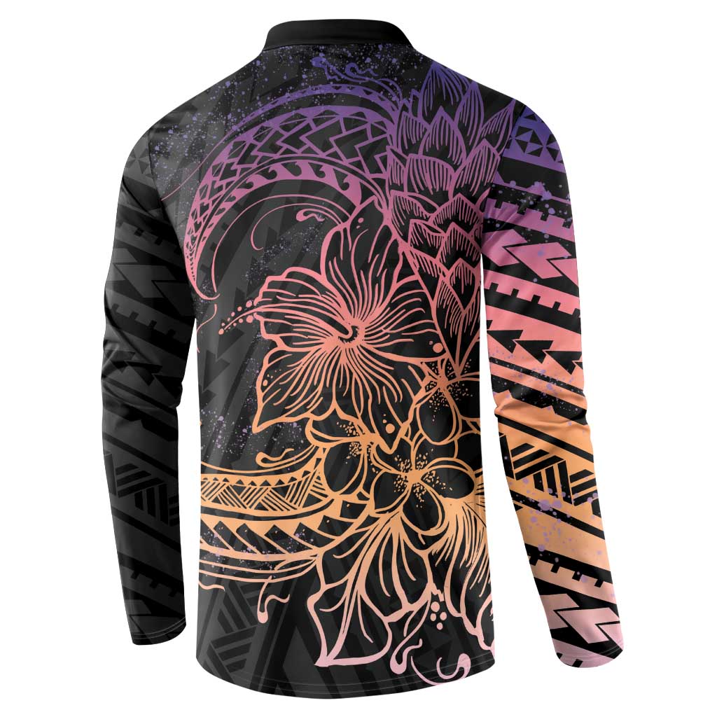Floral Polynesian Hibiscus Tattoo Button Sweatshirt Peach Gradient Style LT9 - Polynesian Pride