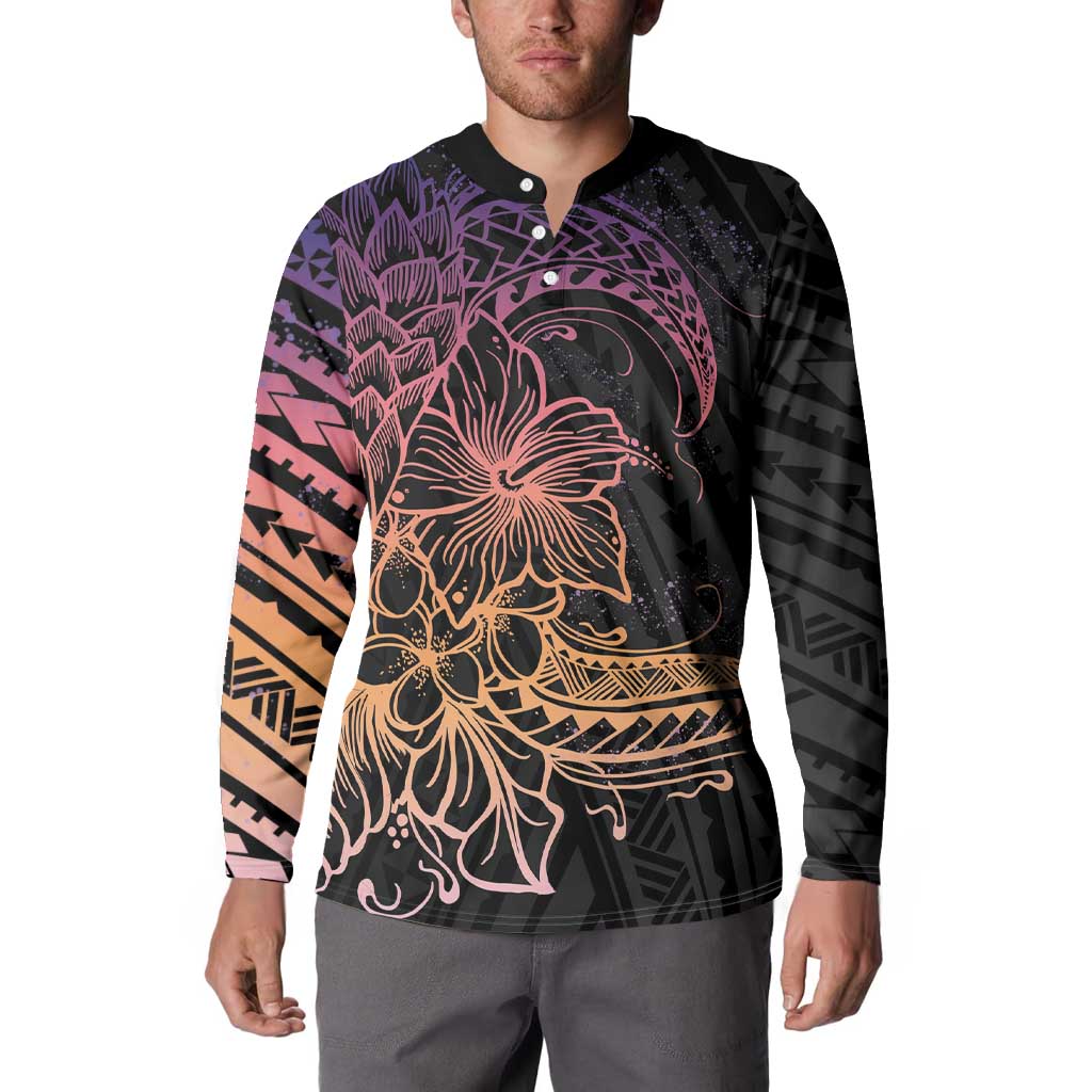 Floral Polynesian Hibiscus Tattoo Button Sweatshirt Peach Gradient Style LT9 - Polynesian Pride