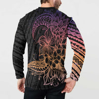 Floral Polynesian Hibiscus Tattoo Button Sweatshirt Peach Gradient Style LT9 - Polynesian Pride