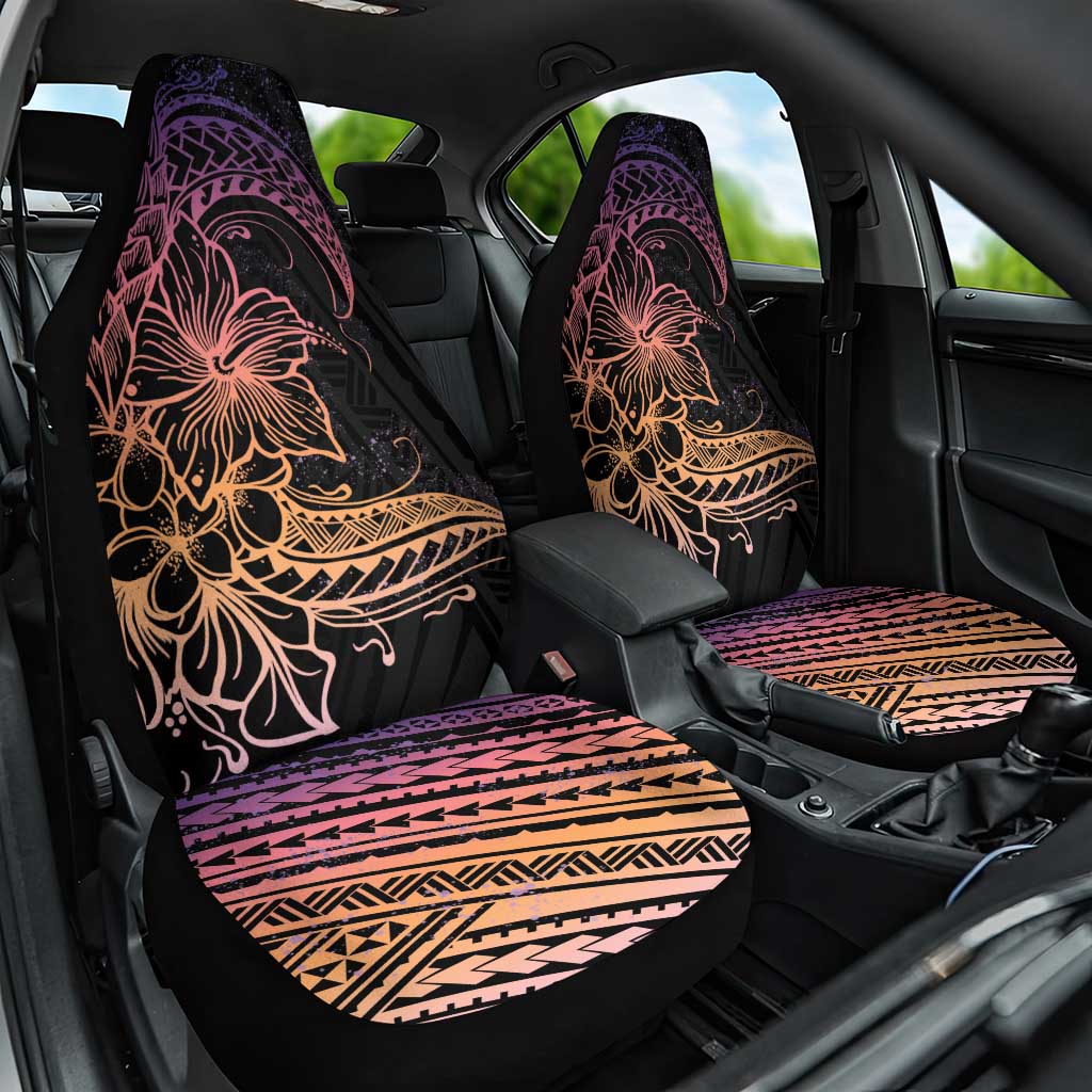 Floral Polynesian Hibiscus Tattoo Car Seat Cover Peach Gradient Style