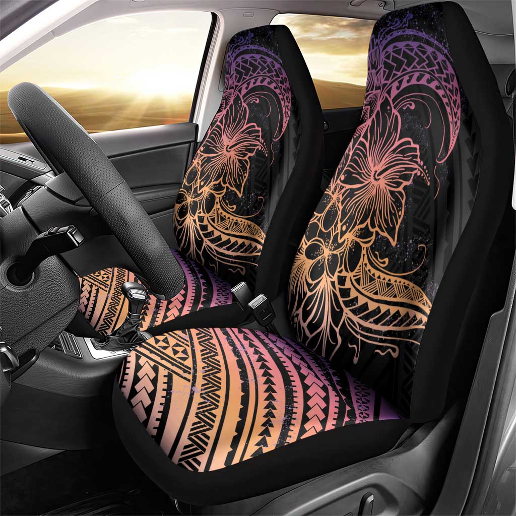Floral Polynesian Hibiscus Tattoo Car Seat Cover Peach Gradient Style