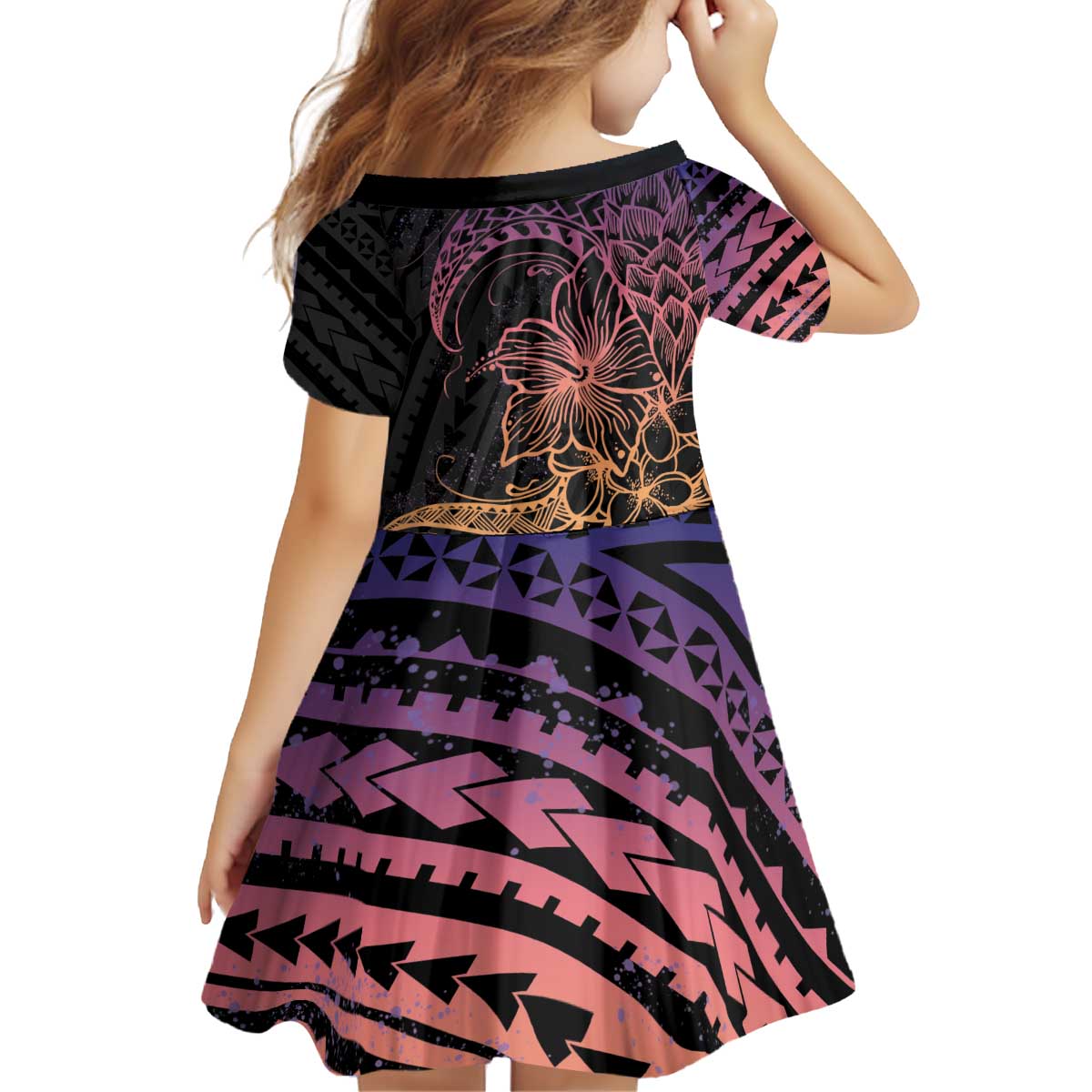 Floral Polynesian Hibiscus Tattoo Family Matching Puletasi and Hawaiian Shirt Peach Gradient Style LT9 - Polynesian Pride