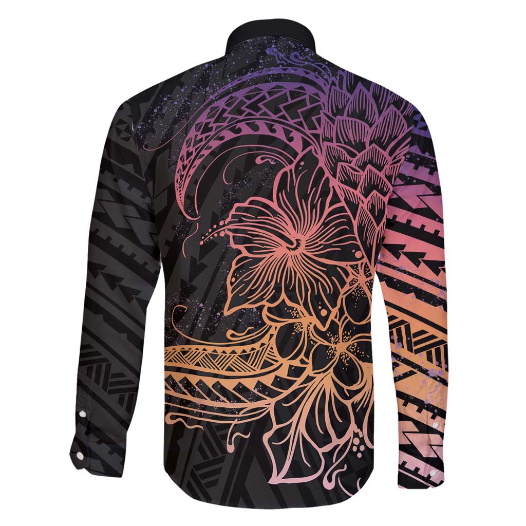 Floral Polynesian Hibiscus Tattoo Family Matching Summer Maxi Dress and Hawaiian Shirt Peach Gradient Style LT9 - Polynesian Pride