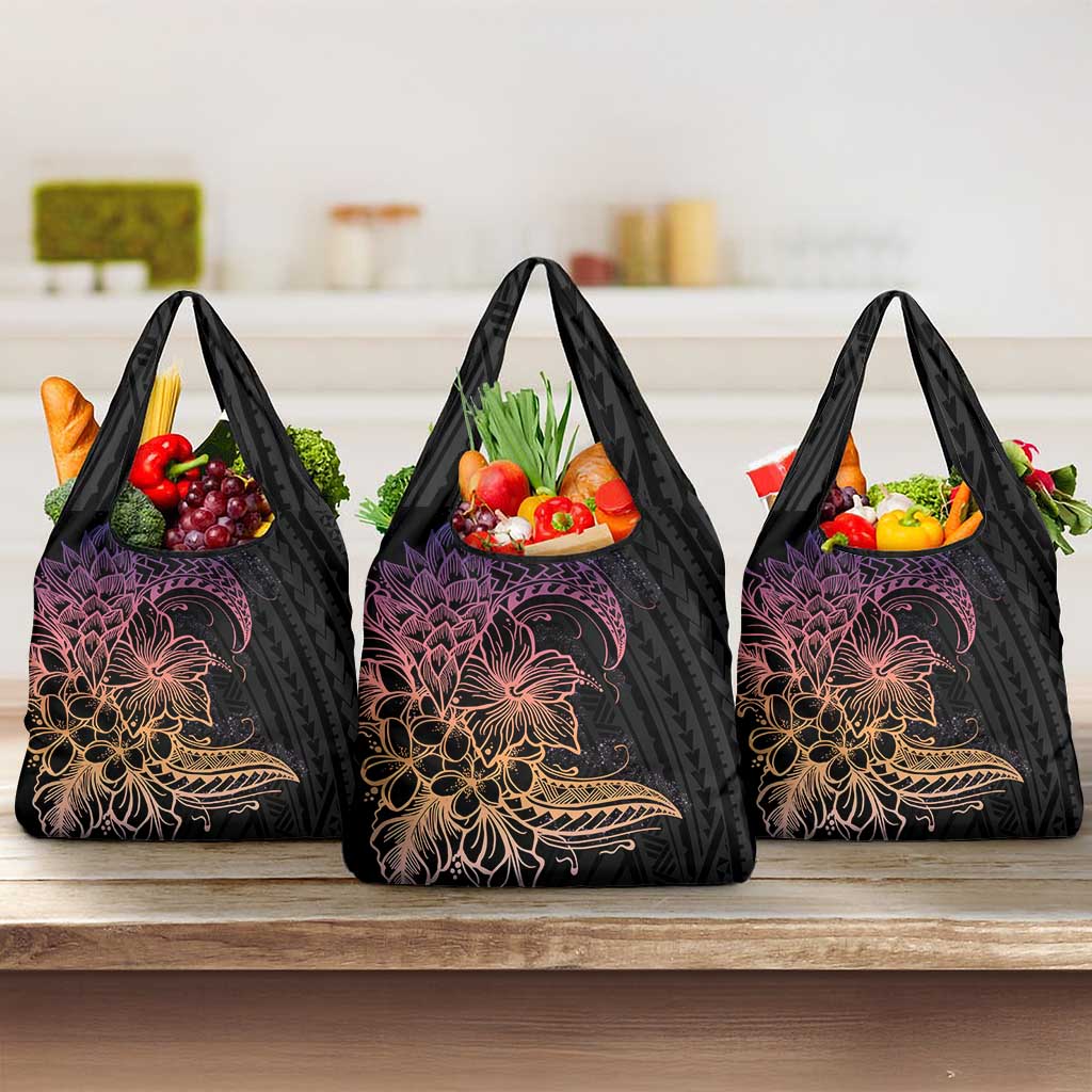 Floral Polynesian Hibiscus Tattoo Grocery Bag Peach Gradient Style LT9 3-pack One Size Peach - Polynesian Pride