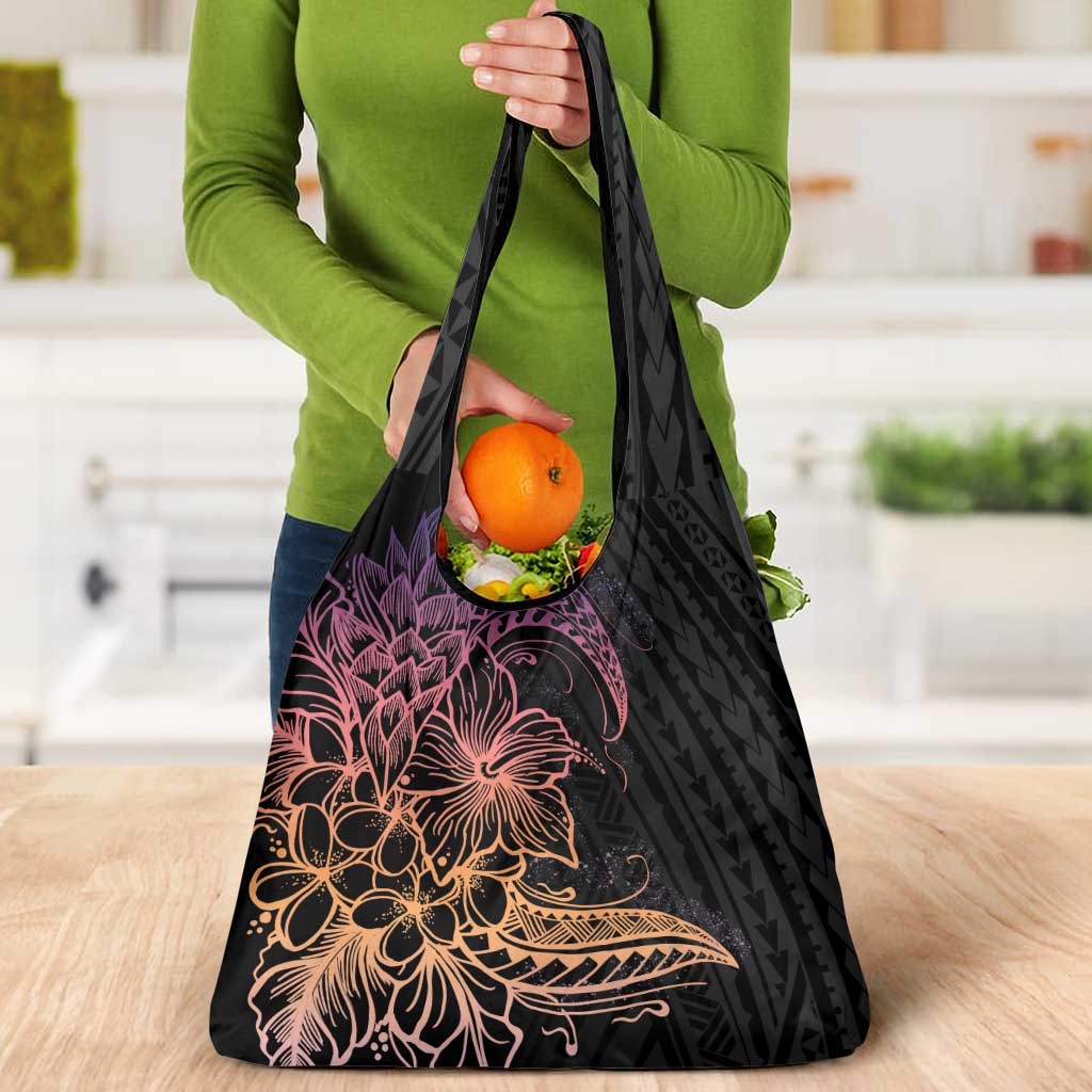 Floral Polynesian Hibiscus Tattoo Grocery Bag Peach Gradient Style LT9 - Polynesian Pride