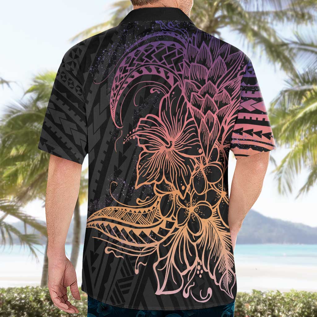 Floral Polynesian Hibiscus Tattoo Hawaiian Shirt Peach Gradient Style LT9 - Polynesian Pride