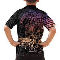 Floral Polynesian Hibiscus Tattoo Kid Hawaiian Shirt Peach Gradient Style