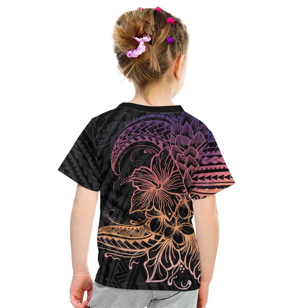 Floral Polynesian Hibiscus Tattoo Kid T Shirt Peach Gradient Style