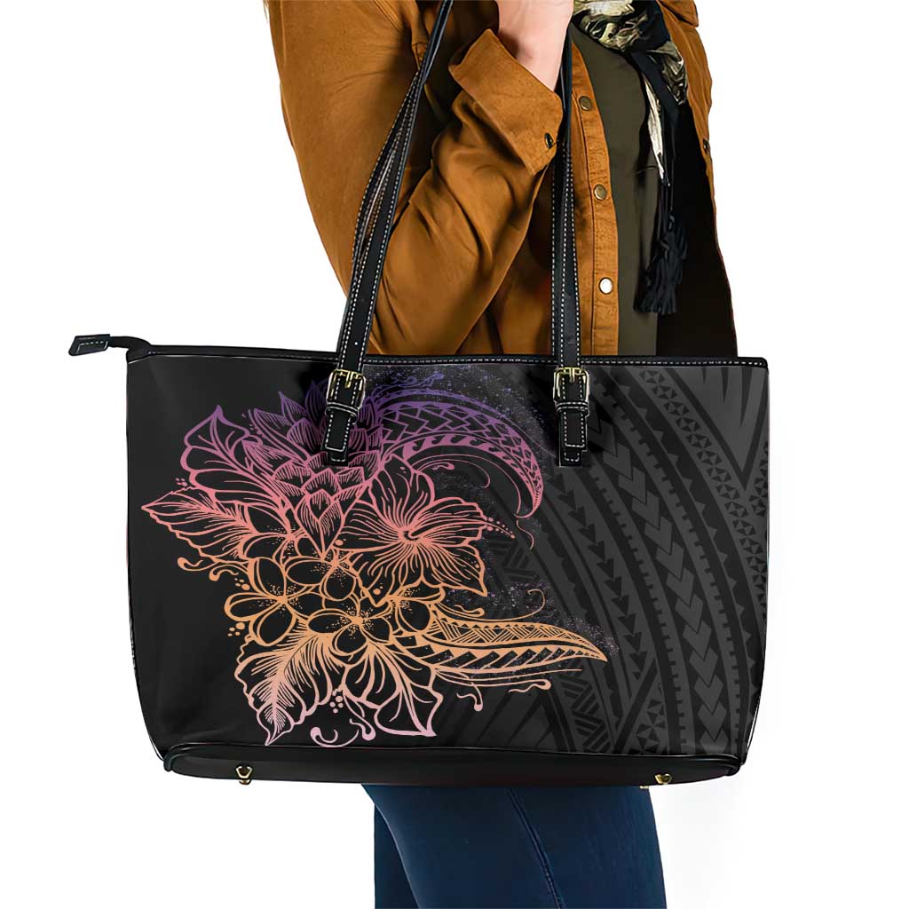 Floral Polynesian Hibiscus Tattoo Leather Tote Bag Peach Gradient Style LT9 - Polynesian Pride