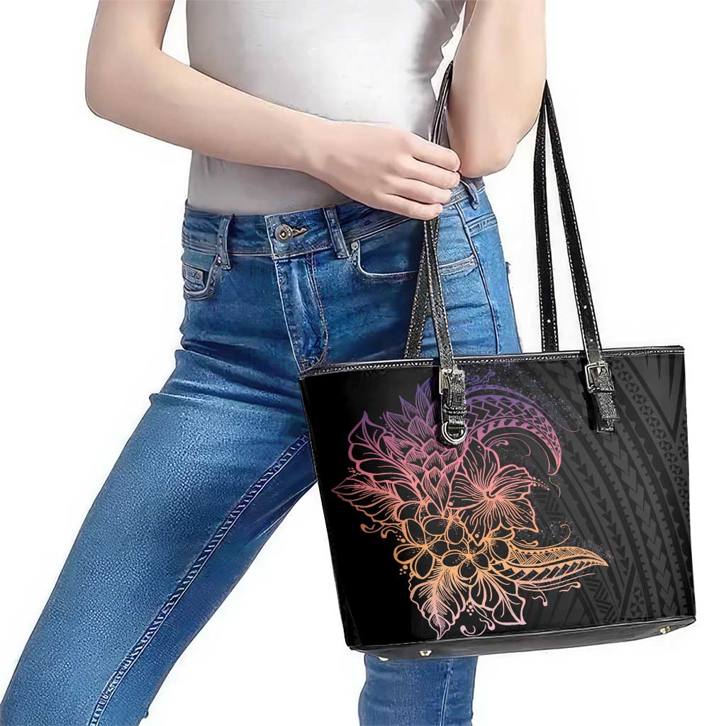 Floral Polynesian Hibiscus Tattoo Leather Tote Bag Peach Gradient Style LT9 - Polynesian Pride