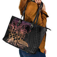 Floral Polynesian Hibiscus Tattoo Leather Tote Bag Peach Gradient Style LT9 - Polynesian Pride