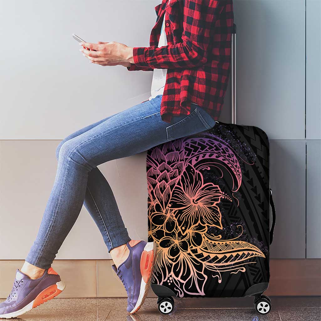Floral Polynesian Hibiscus Tattoo Luggage Cover Peach Gradient Style
