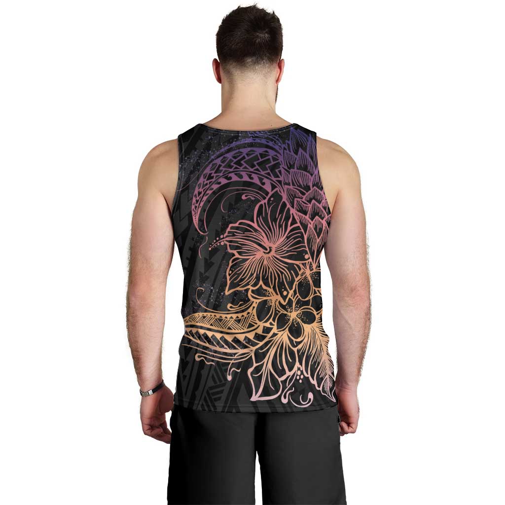 Floral Polynesian Hibiscus Tattoo Men Tank Top Peach Gradient Style LT9 - Polynesian Pride