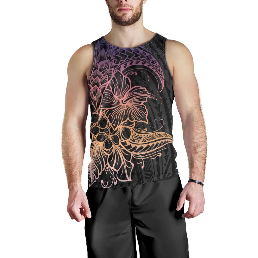 Floral Polynesian Hibiscus Tattoo Men Tank Top Peach Gradient Style LT9 - Polynesian Pride