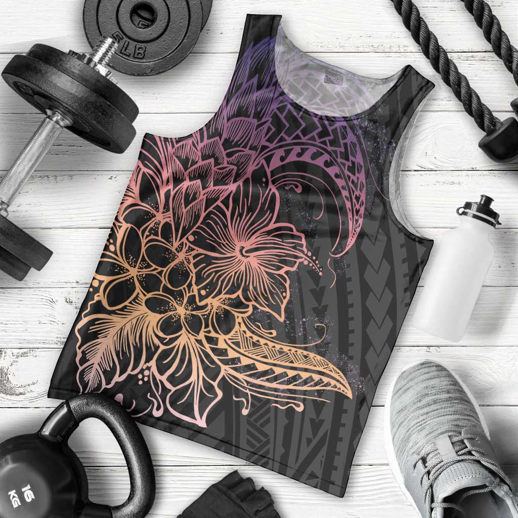 Floral Polynesian Hibiscus Tattoo Men Tank Top Peach Gradient Style LT9 - Polynesian Pride
