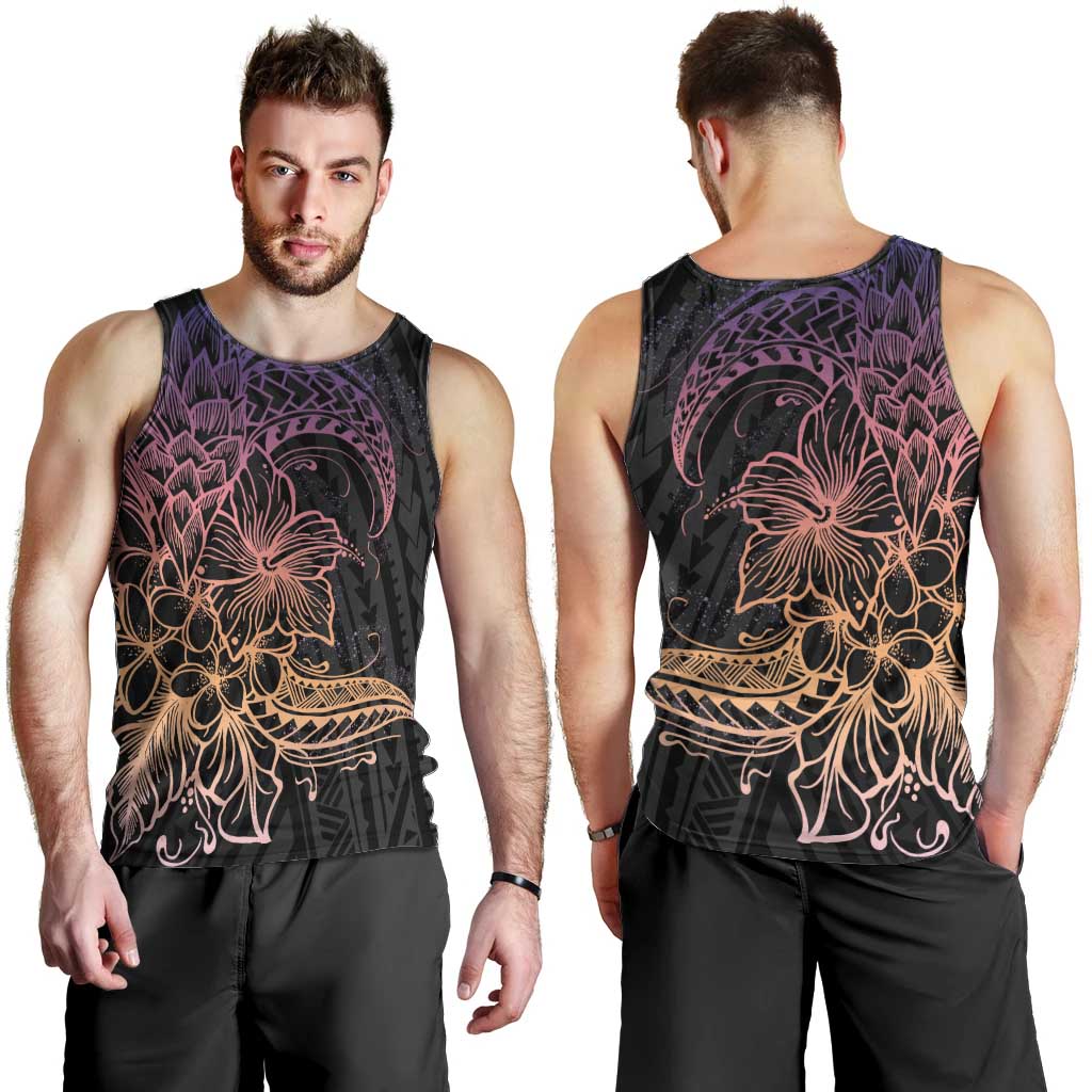 Floral Polynesian Hibiscus Tattoo Men Tank Top Peach Gradient Style LT9 - Polynesian Pride