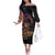 Floral Polynesian Hibiscus Tattoo Off The Shoulder Long Sleeve Dress Peach Gradient Style