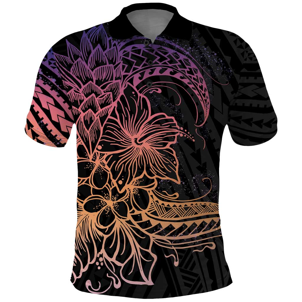 Floral Polynesian Hibiscus Tattoo Polo Shirt Peach Gradient Style