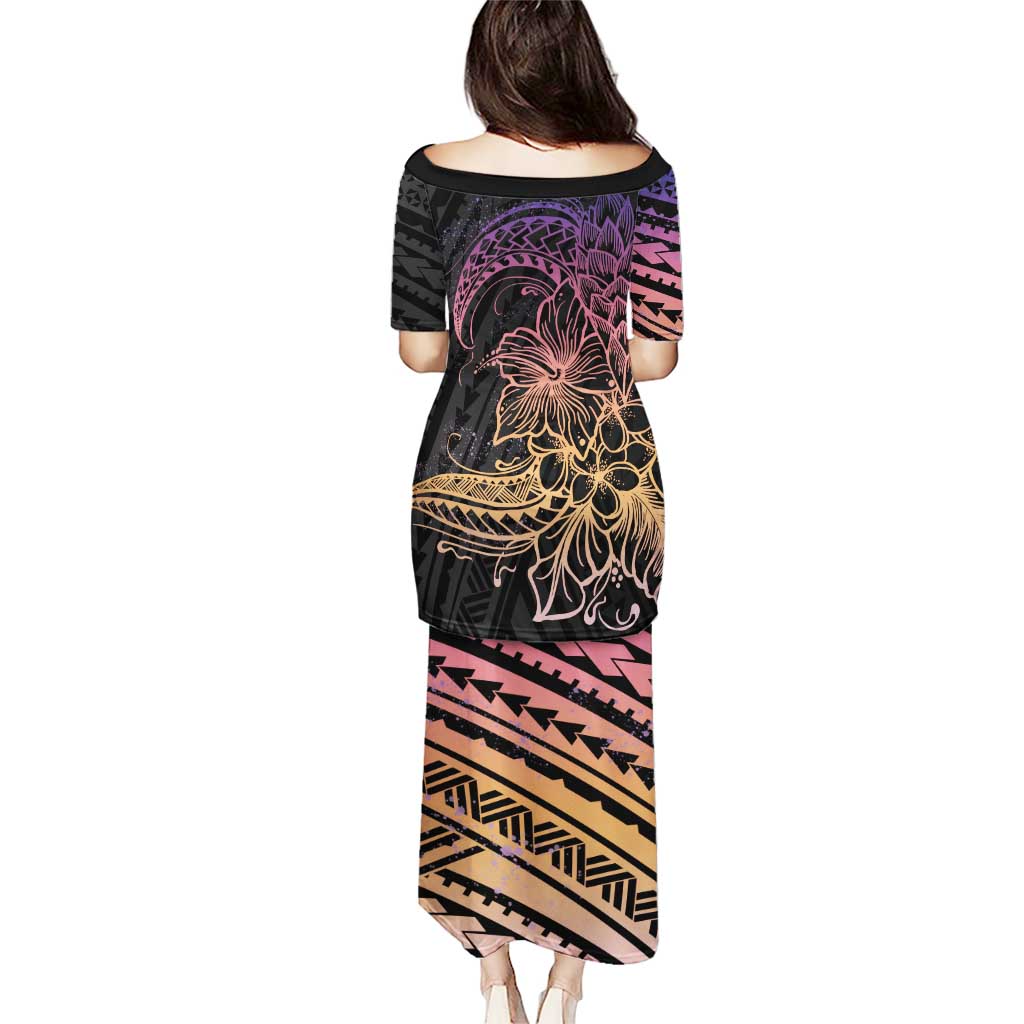Floral Polynesian Hibiscus Tattoo Puletasi Peach Gradient Style LT9 - Polynesian Pride