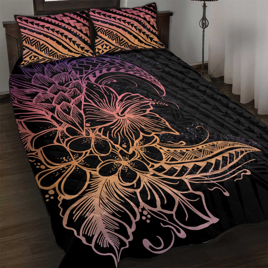 Floral Polynesian Hibiscus Tattoo Quilt Bed Set Peach Gradient Style LT9 Peach - Polynesian Pride
