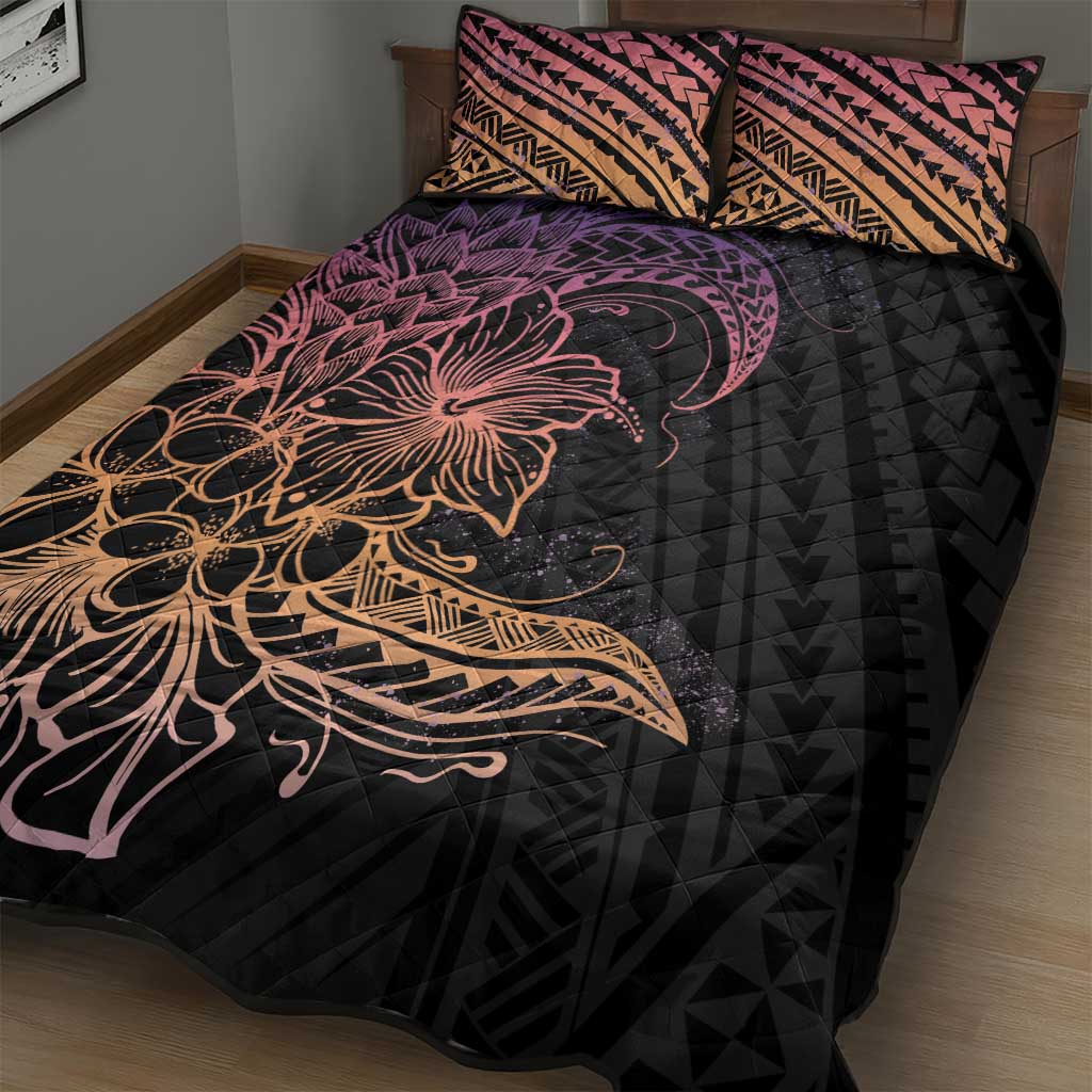 Floral Polynesian Hibiscus Tattoo Quilt Bed Set Peach Gradient Style LT9 - Polynesian Pride