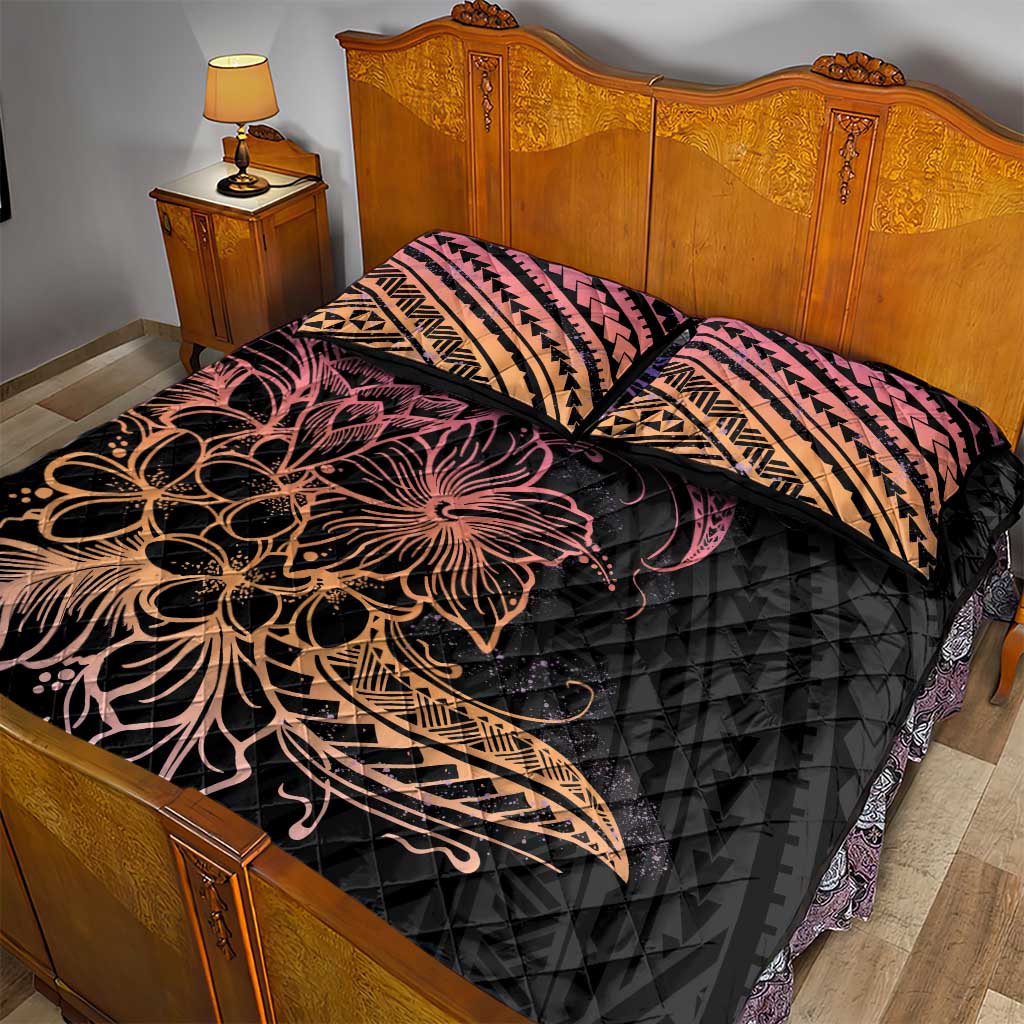 Floral Polynesian Hibiscus Tattoo Quilt Bed Set Peach Gradient Style LT9 - Polynesian Pride